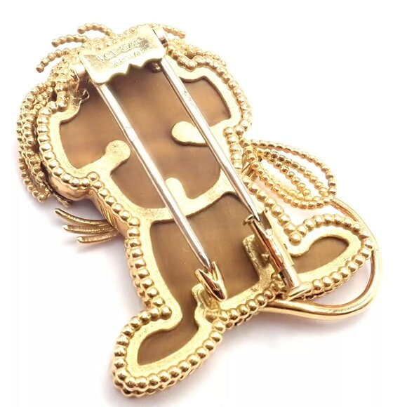 Van Cleef & Arpels 18k Yellow Gold Onyx Tiger Eye Lucky Animals Lion Clip Brooch - Picture 6 of 11